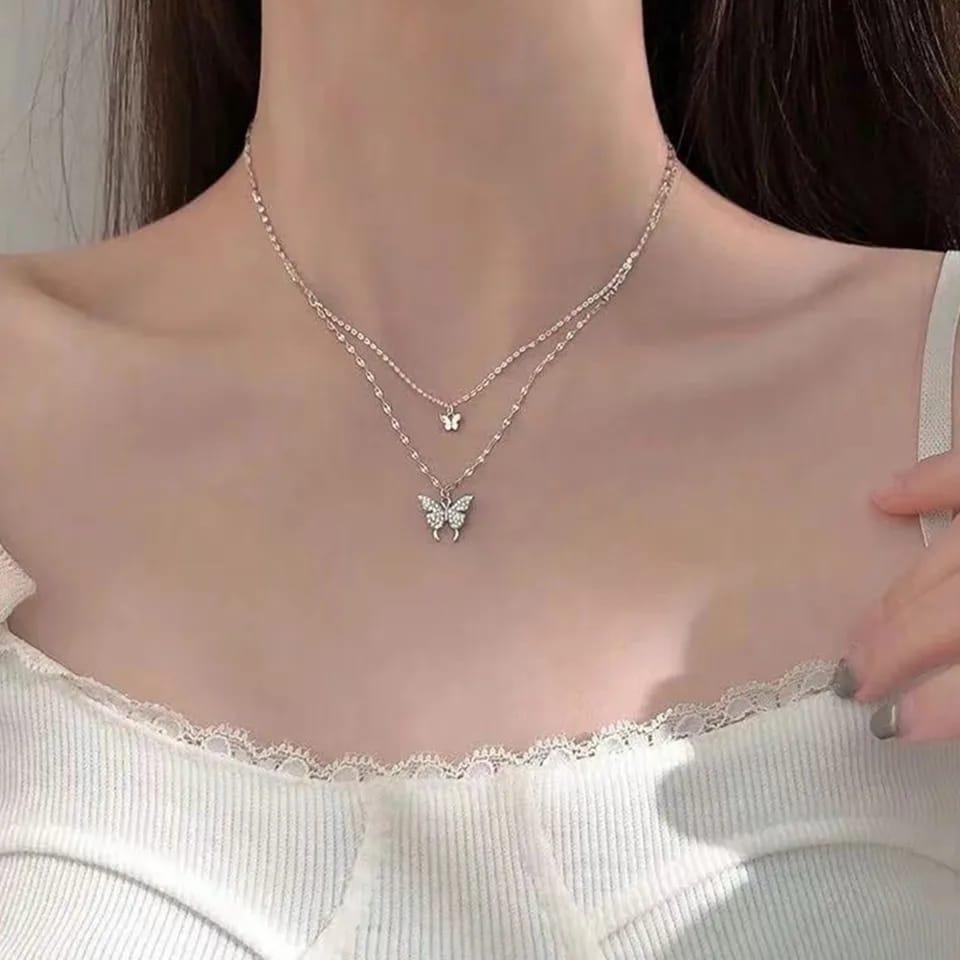 Butterfly Hanging Gold Plated Zircon Necklace