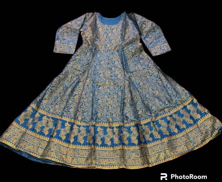 3 pcs womens stitched katan silk block printed maxi suit