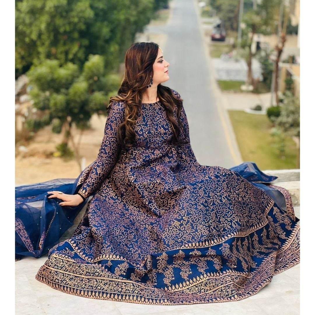 3 pcs womens stitched katan silk block printed maxi suit
