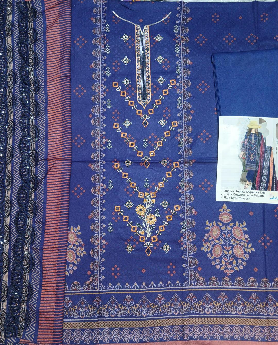 3 pcs women unstitched dhanak printed suit