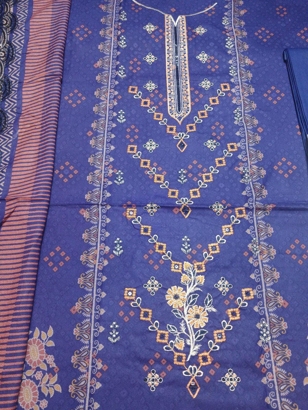 3 pcs women unstitched dhanak printed suit