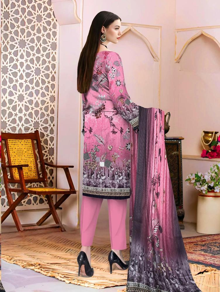 3 pcs women unstitched lawn embroidered suit