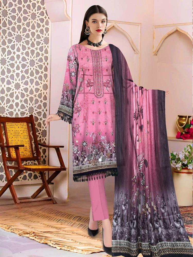 3 pcs women unstitched lawn embroidered suit
